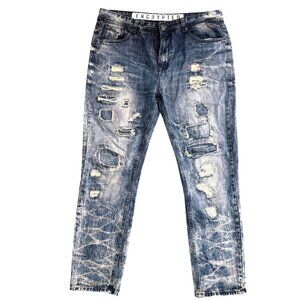 Encrypted Denim Jeans Mens 32x32 Distressed Moto Designer Hip Hop Straight Leg